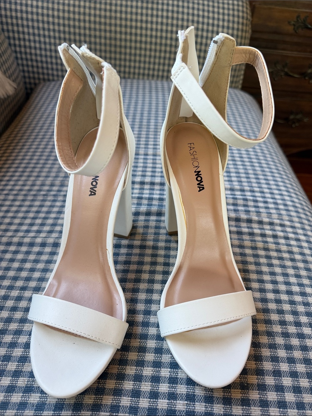 Fashion Nova White Ankle Strap Heels